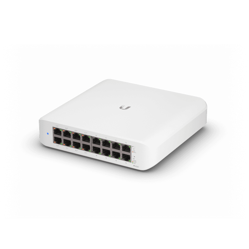 Ubiquiti UniFi Switch Lite 16 PoE, Layer 2, 16x GbE RJ45 Ports, 8x 802.3at PoE+ Ports, 45W PoE, Silent Operation, Wallmount Kit Include